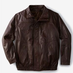 Men's Classic Brown Leather Bomber Jacket